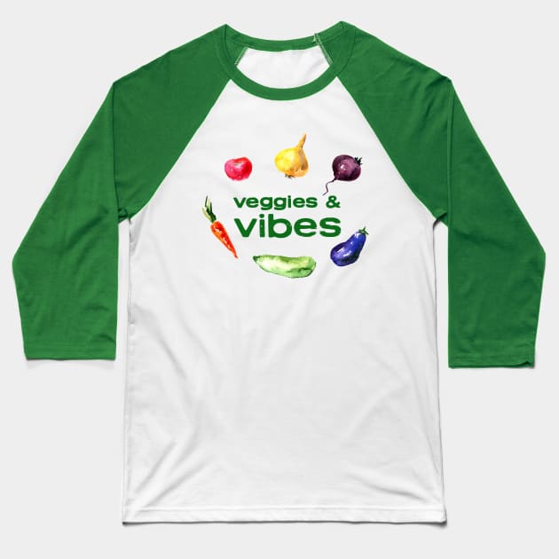 Veggies and Vibes Baseball T-Shirt by Kale Von Celery